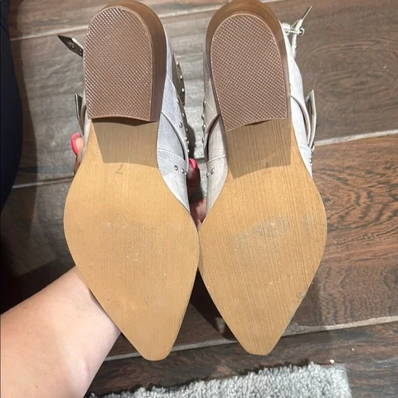 Studded Cream Ankle Boots - Picture 2 of 3